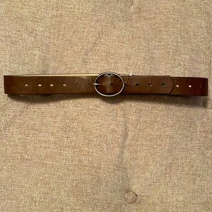 Brown faux leather belt with gold buckle